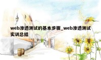 web渗透测试的基本步骤_web渗透测试实训总结