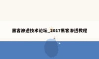 黑客渗透技术论坛_2017黑客渗透教程