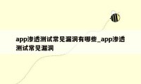 app渗透测试常见漏洞有哪些_app渗透测试常见漏洞