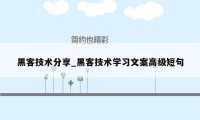 黑客技术分享_黑客技术学习文案高级短句